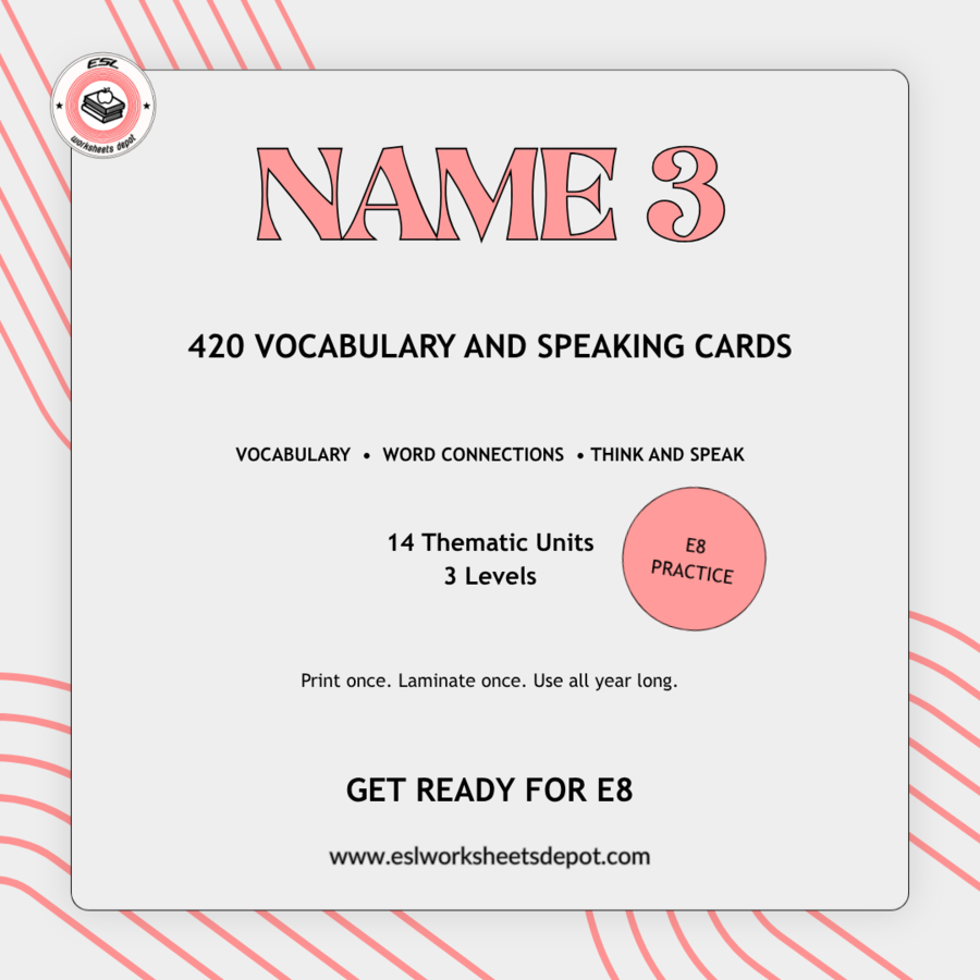 E8 Speaking Cards – Name 3. Vocabulary Revision Game