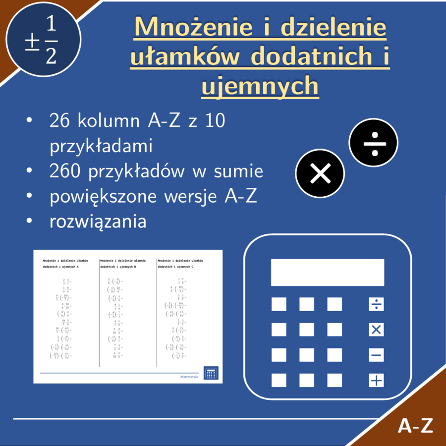 Mnożenie i dzielenie ułamków dodatnich i ujemnych | matematyka | 26 kolumn