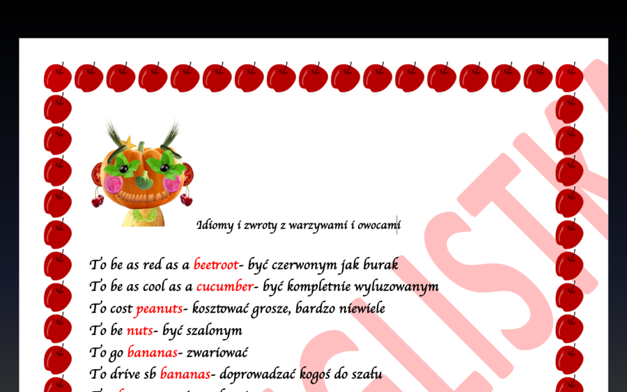 Idiomy i zwroty związane z owocami i warzywami