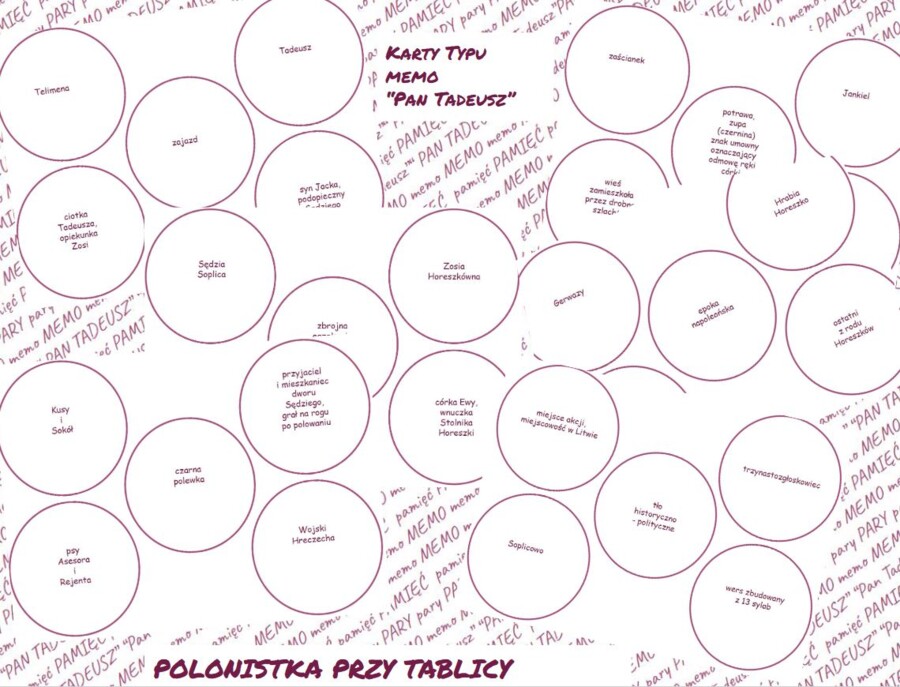 "Pan Tadeusz" - pary - karty typu memo, memory