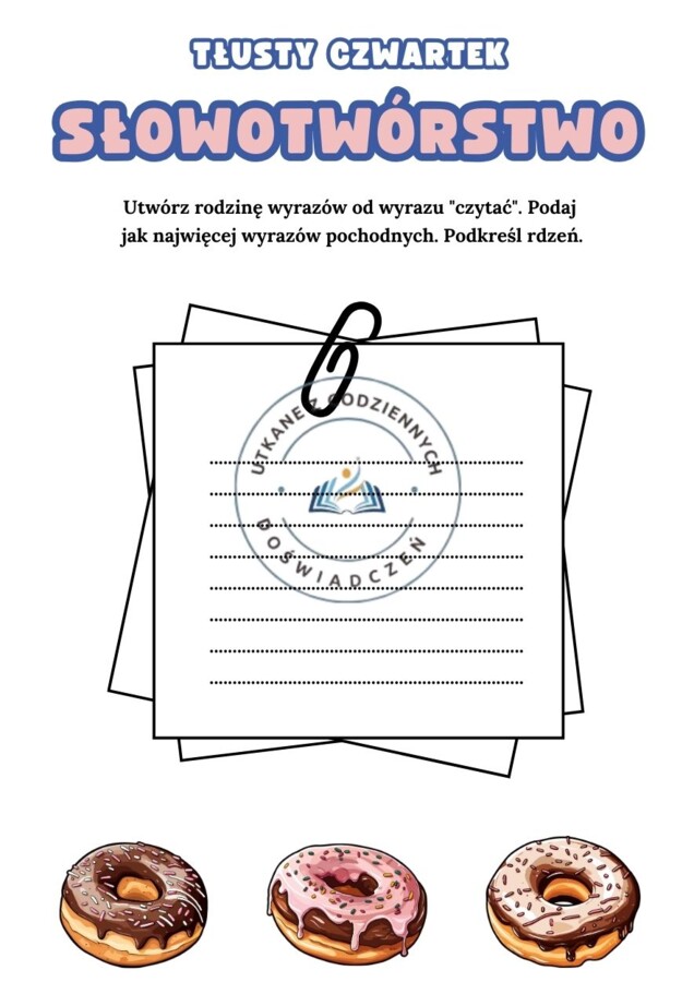 Tłusty czwartek ze słowotwórstwem — kreatywne karty pracy