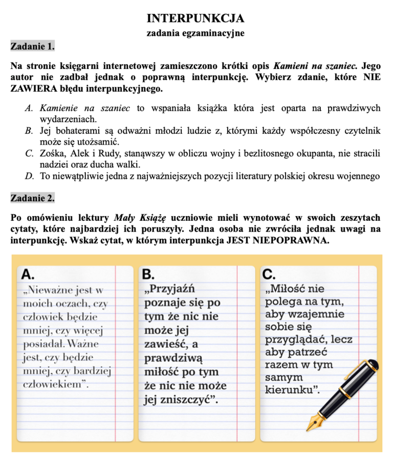 interpunkcja - zadania egzaminacyjne