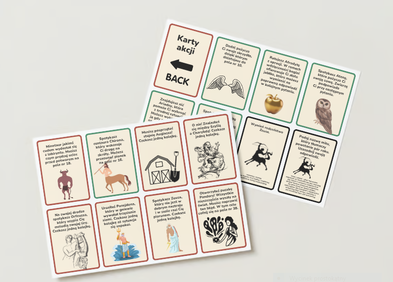 Gra dydaktyczna, mity greckie, gra planszowa do lektury "Mitologia" Jan Parandowski