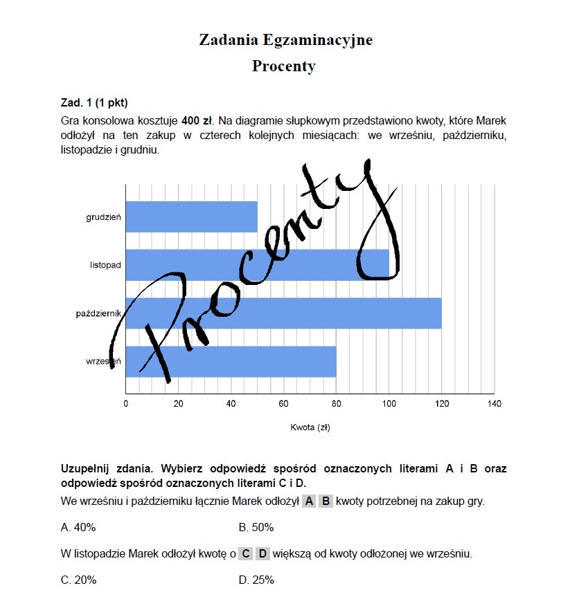 Zadania egzaminacyjne - Procenty