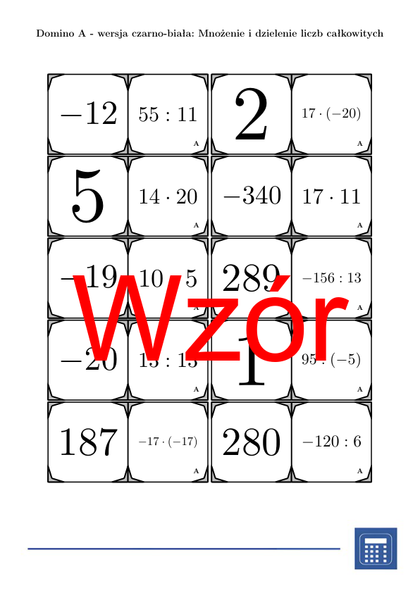 Domino - Mnożenie i dzielenie liczb całkowitych | matematyka