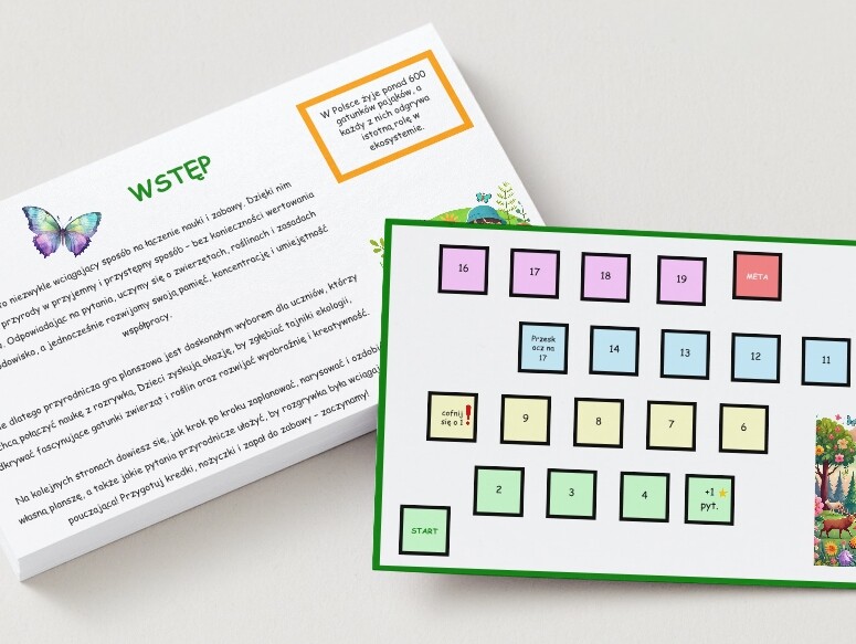 Gra planszowa o ekologii. Plansza. 40 pytań przyrodniczych. Zasady gry