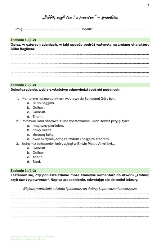 Zestaw lekturowy "Hobbit, czyli tam i z powrotem"