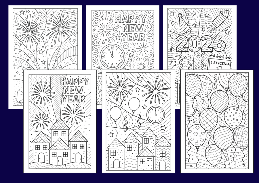 🎆NOWY ROK - Noworoczne kolorowanki w stylu zentangle – zestaw 22 kart