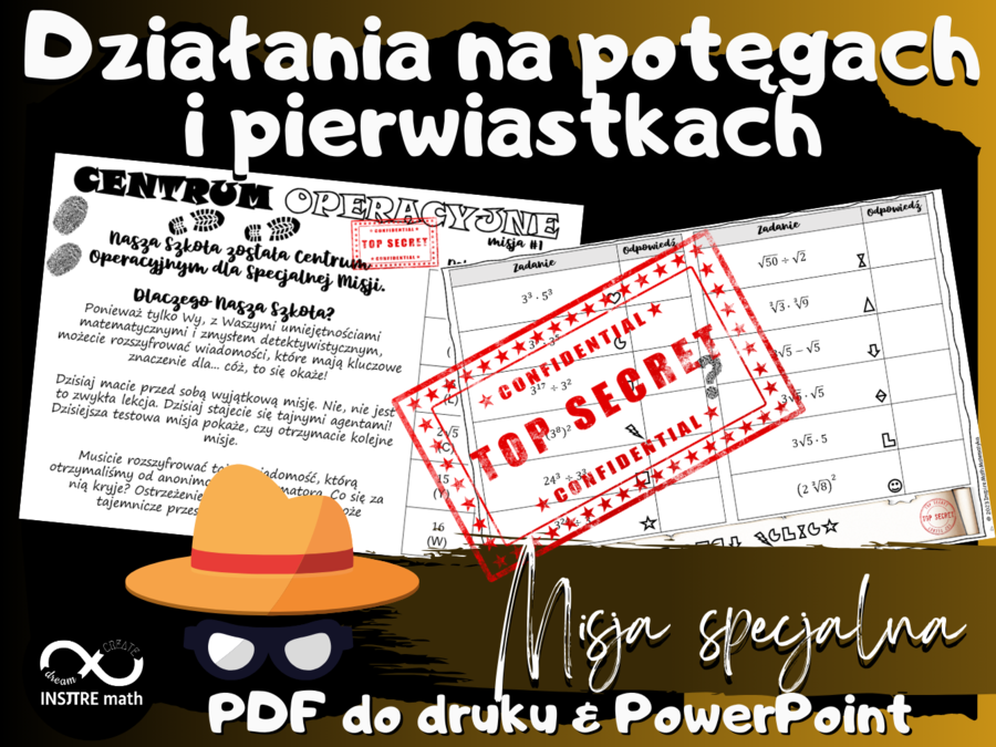 Misja specjalna: Działania na potęgach i pierwiastkach. Matematyczne wyzwanie dla kl. 7-8. Potęgi i pierwiastki.