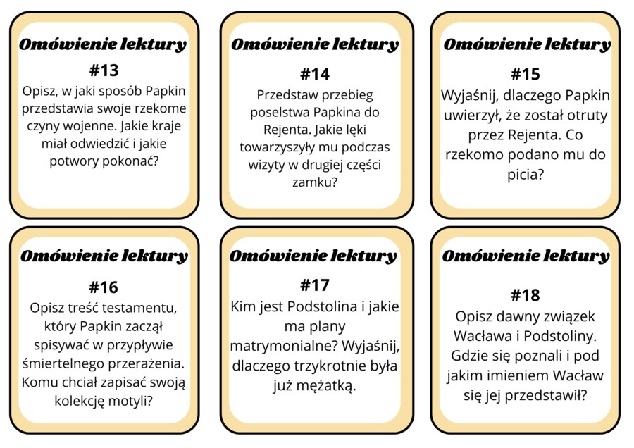 Zemsta Fredry - karty z pytaniami
