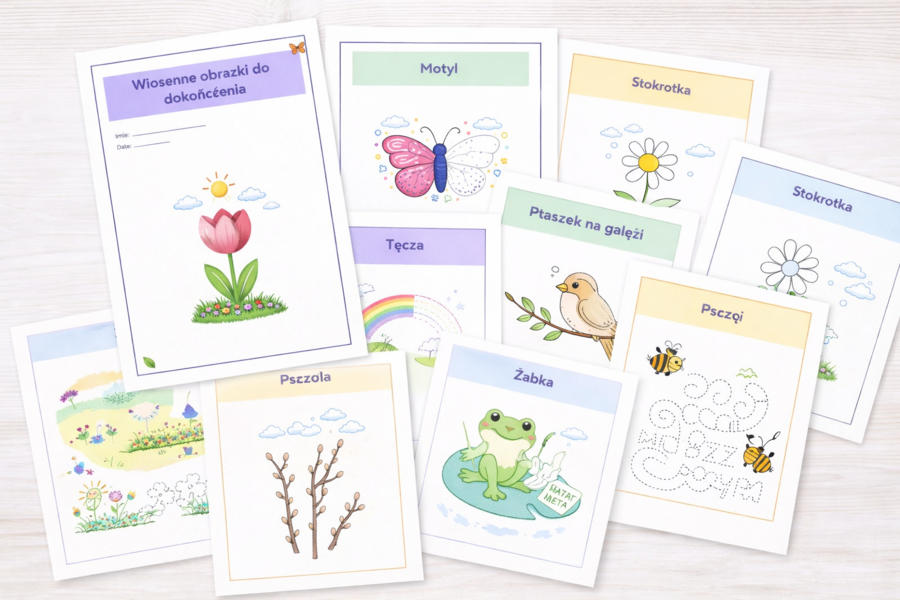 Wiosenne obrazki do dokończenia – karta pracy
