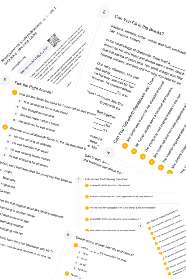 Repetytorium dla szkoły podstawowej cz. 1 (Pearson) – Unit 1 Człowiek – karta pracy