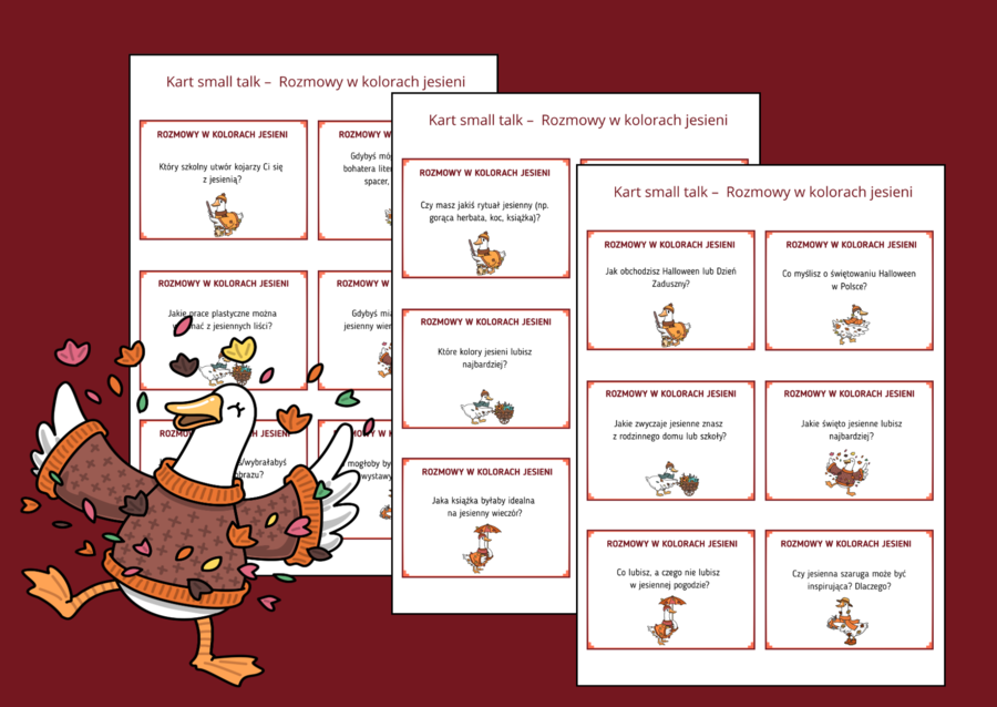 🍁 JESIENNE ROZMÓWKI - jesień – Karty small talk dla klas 4–8 + instrukcja wykorzystania - TUS - język polski - zajęcia z wychowawcą - biblioteka