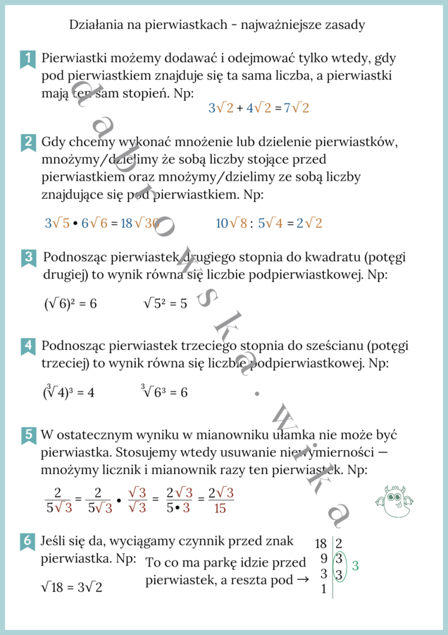 Działania na pierwiastkach - najważniejsze informacje