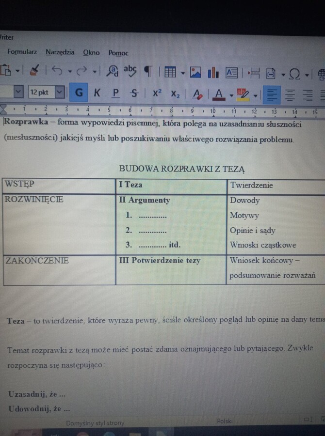 Rozprawka - karta pracy