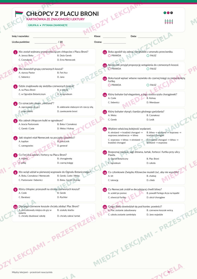 „Chłopcy z Placu Broni” – kompletne opracowanie lektury krok po kroku