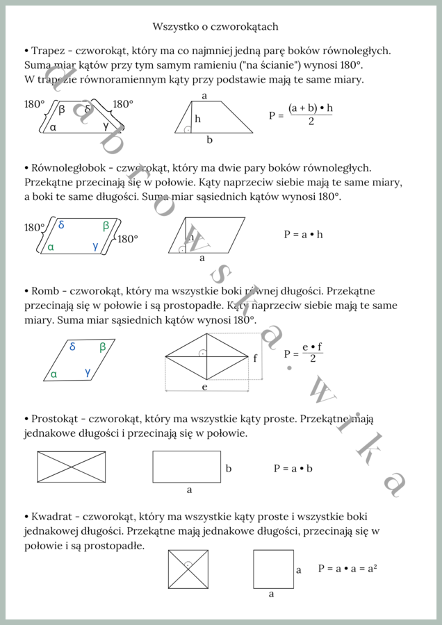 Wszystko o czworokątach - notatka