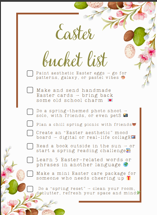 🌟 Easter Bucket List – High School Edition – Wiosenna Lista Zadań dla Nastolatków (A4) 🐣