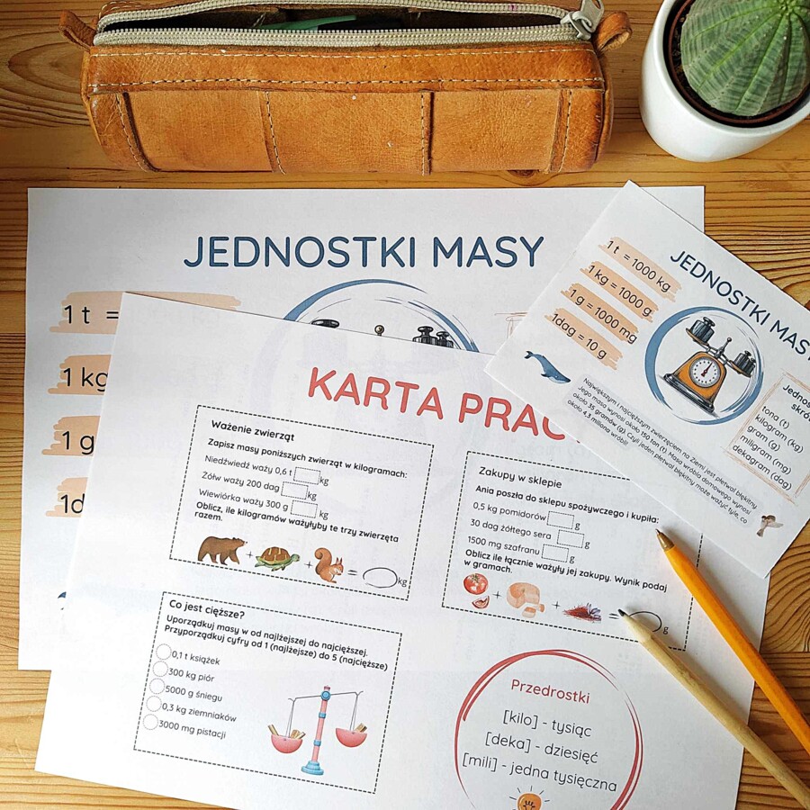 Jednostki masy - tablica + karta pracy | klasa 4