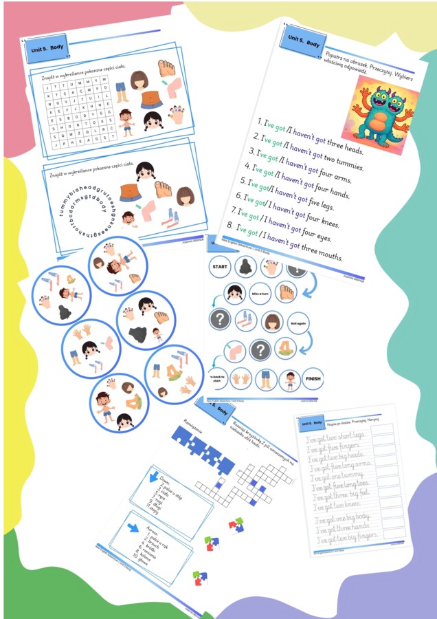 Karty pracy- New English Adventure 1 Unit 5 Body
