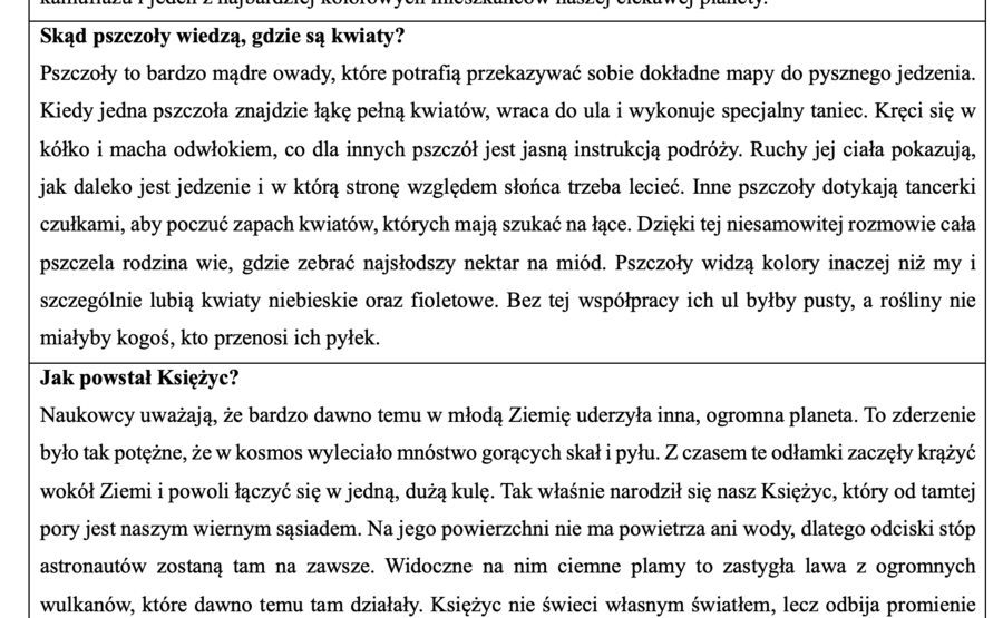 TEKSTY DO CODZIENNEGO ĆWICZENIA CZYTANIA