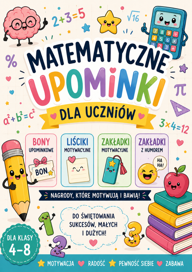 🎁 Matematyczne Upominki dla Uczniów – bony upominkowe, liściki motywacyjne i zakładki | Klasy 4–8