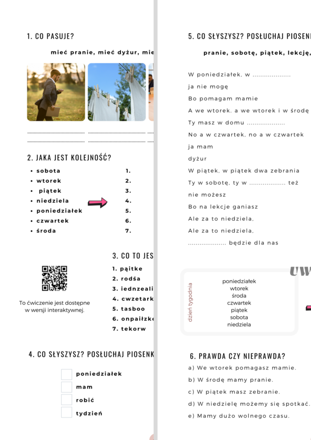 DNI TYGODNIA I CZAS WOLNY (Ale za to niedziela) polski dla obcokrajowców A1