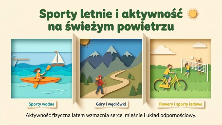 Lato - prezentacja edukacyjna/gazetka szkolna o przyrodzie, wakacjach i bezpieczeństwie