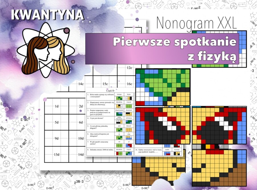 Kolorowanka XXL: Fizyka. Klasa 7. Pierwsze spotkanie z fizyką. Pomysł na ciekawą lekcję! Karta pracy. MOC powtórki.