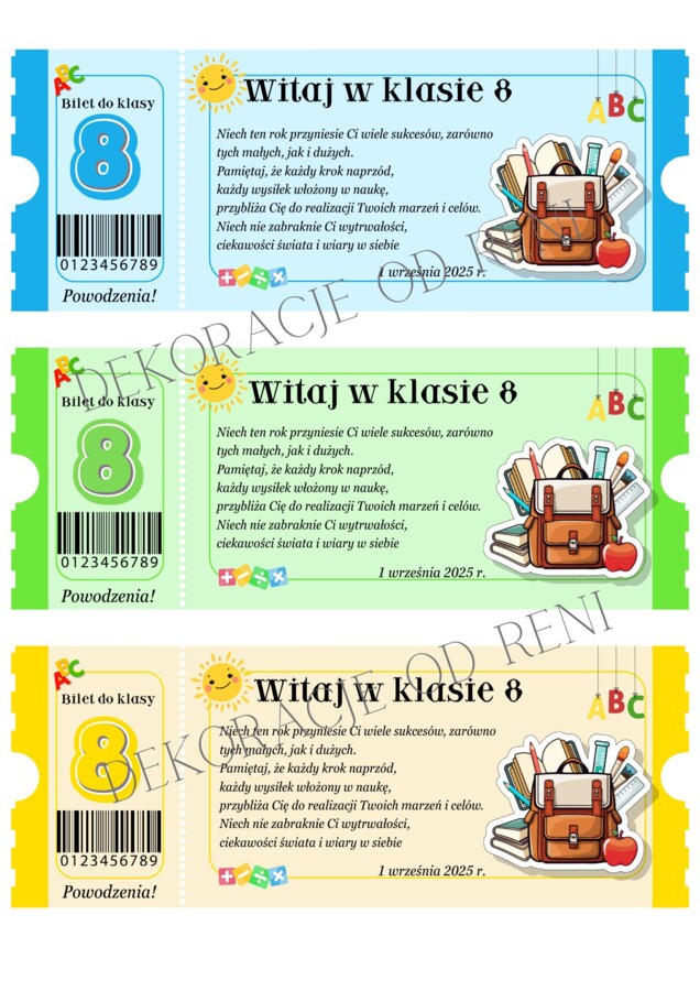 Powitalny Bilet do Klasy 8