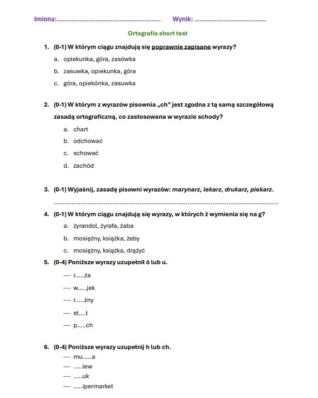 Krótki test z ortografii