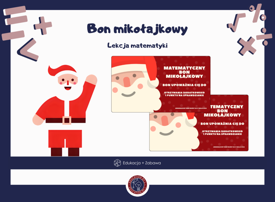 Bon mikołajkowy | Matematyka | Kupony mikołajkowe | 12 bonów dla uczniów | Gotowy do druku