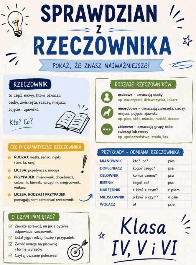 Sprawdzian wiadomości z rzeczownika