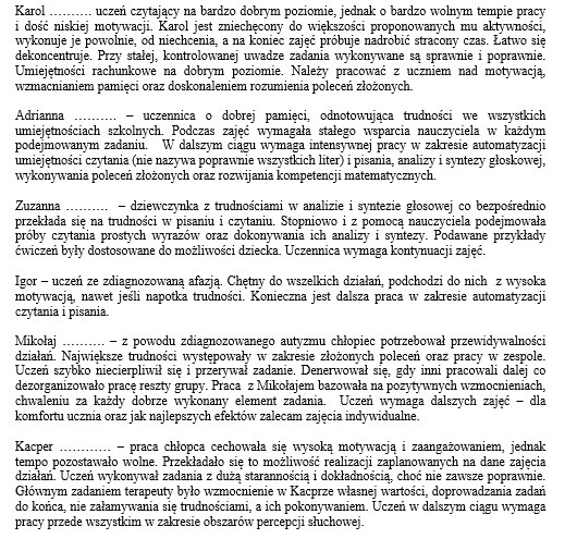 Sprawozdanie z zajęć korekcyjno - kompensacyjnych + ocena efektywności