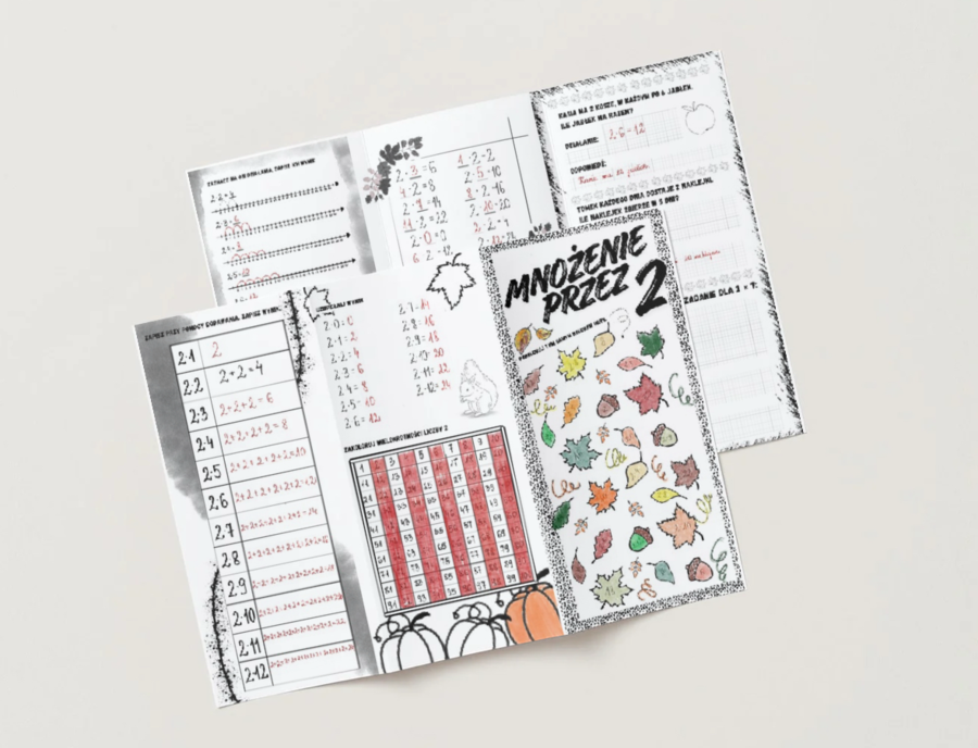 Mnożenie przez 2 – jesienne karty pracy do tabliczki mnożenia