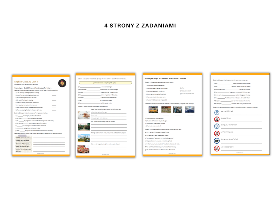 Gramatyka dla klasy 6: Present Continuous for Future Arrangements, czasowniki must, musn't oraz can't. Na podstawie English Class A2 Unit 7