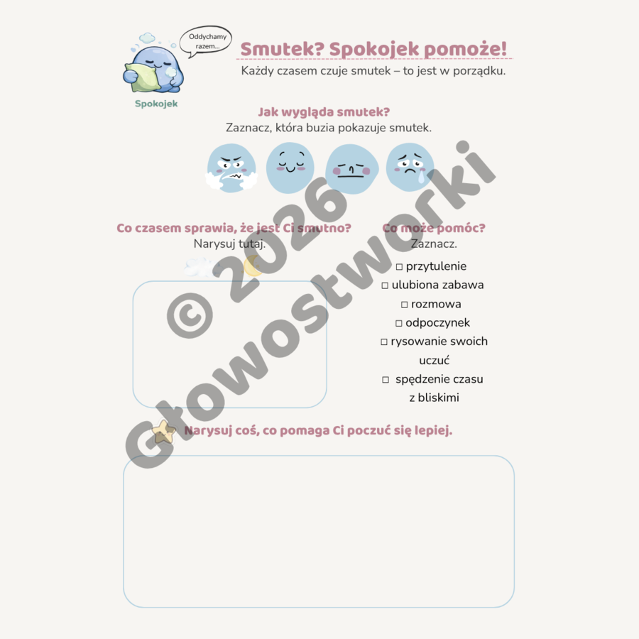 Głowostworki - Pakiet 2: Smutek, zazdrość, ciekawość i ekscytacja — karty pracy dla dzieci 4–8 lat