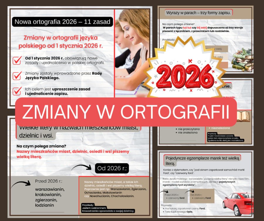 Nowa ortografia 2026 – komplet materiałów edukacyjnych (PDF)