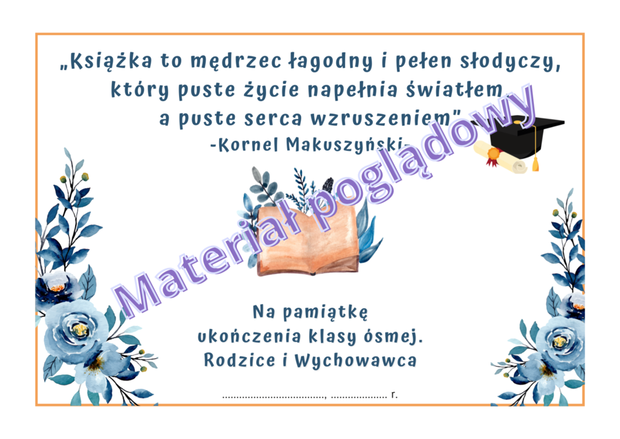 Wkładki do książek. Zakończenie roku szkolnego. Klasy 1-8 . Wzór 10