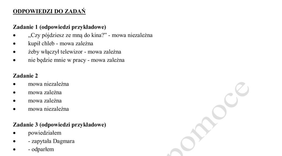 Mowa zależna i niezależna. Karta pracy