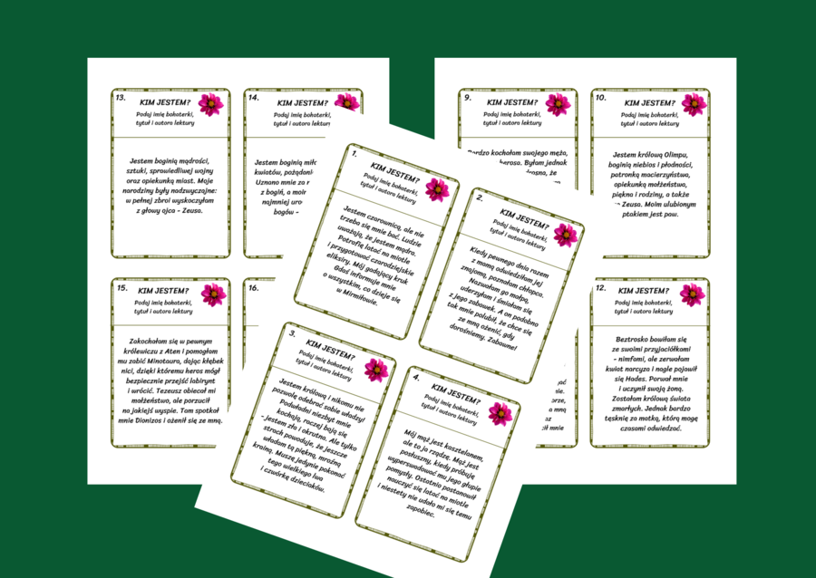 BOHATERKI LEKTUR 4-6 – KIM JESTEM? fiszki – 22 szt. – Dzień Kobiet – egzamin – powtórka + odpowiedzi