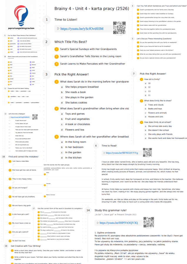Brainy 4 – Unit 4 – karta pracy