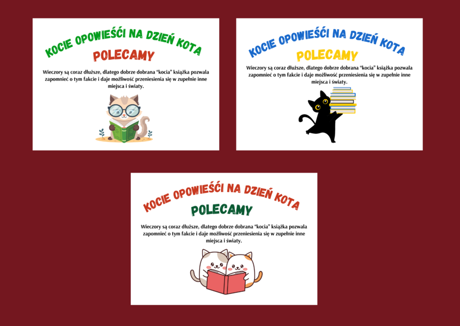 DZIEŃ KOTA biblioteka – gazetka- wystawka – napis – 7 wersji - w poziomie