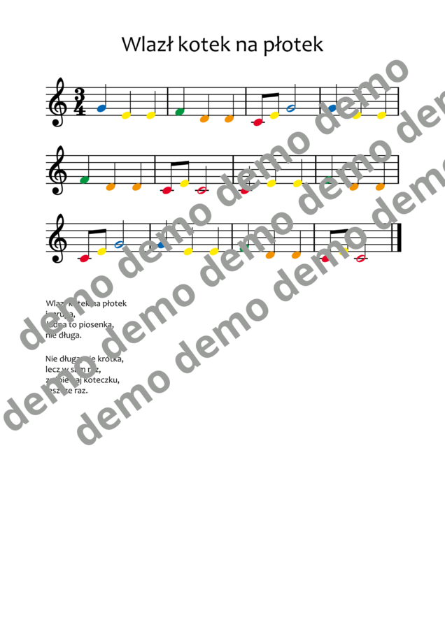 Wlazł kotek na płotek nuty literowe