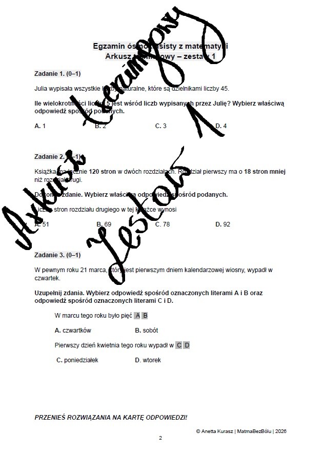 Egzamin ósmoklasisty z matematyki. Arkusz treningowy - zestaw 1.