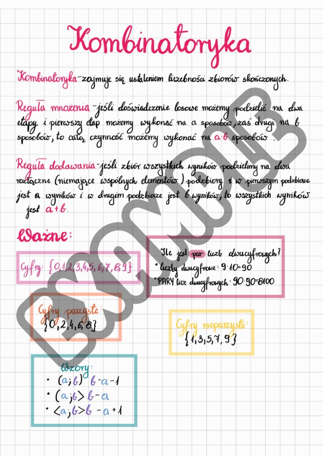 NOTATKA - KOMBINATORYKA - liceum - matematyka