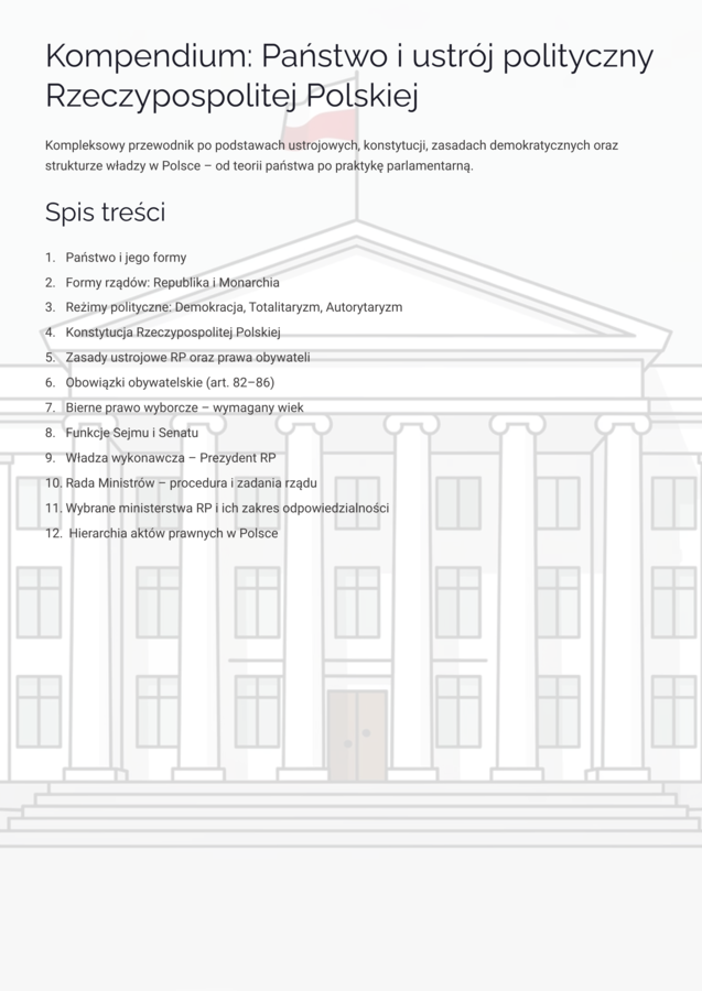 Kompendium: Państwo i ustrój polityczny RP | WOS, Matura, E8 | Gotowa lekcja & Notatka