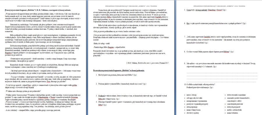 Hobbit - SPRAWDZIAN PODSUMOWUJĄCY