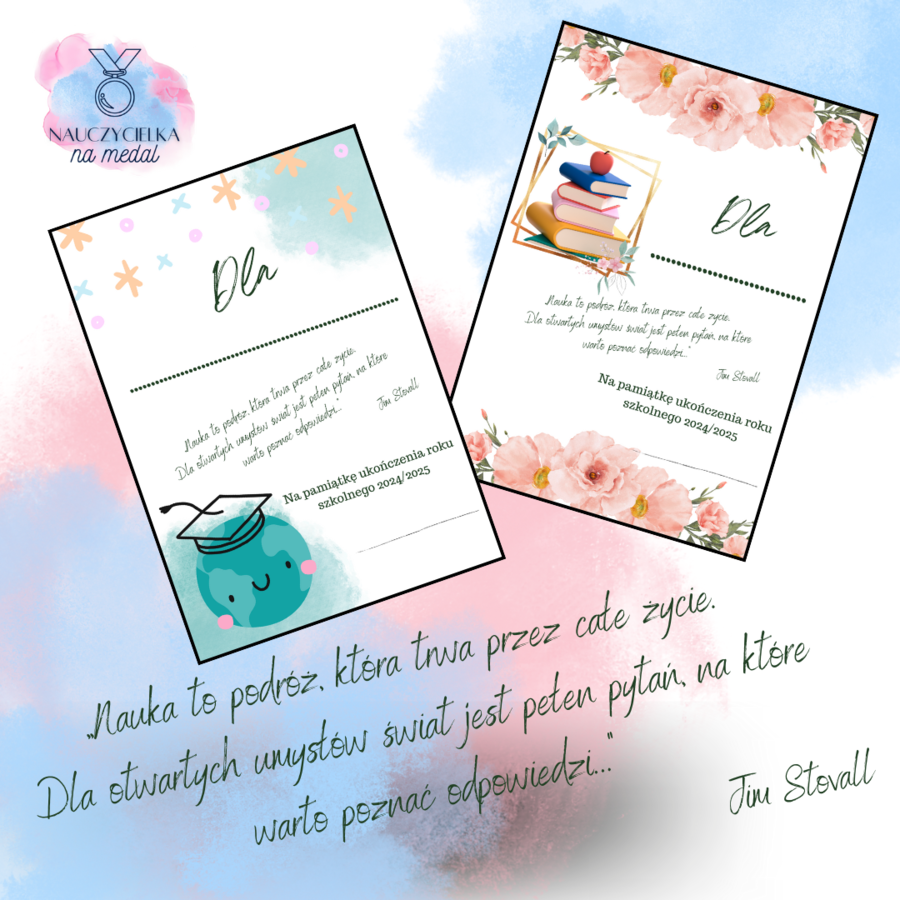 Wklejki, dedykacje do książek na koniec roku szkolnego 2024/2025