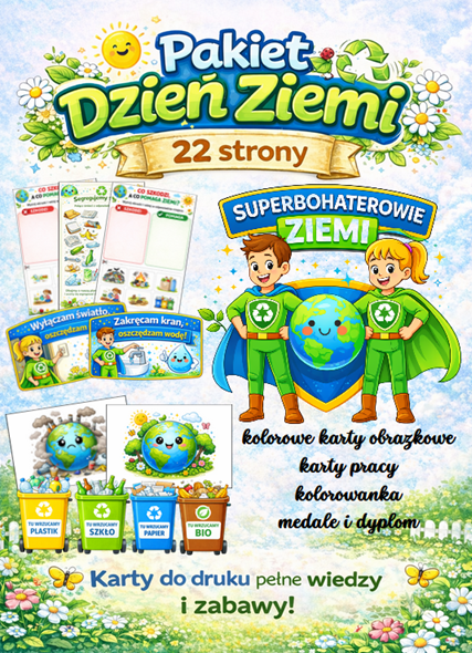 Dzień Ziemi – Pakiet edukacyjny (22 strony) | karty obrazkowe, karty pracy, dyplom